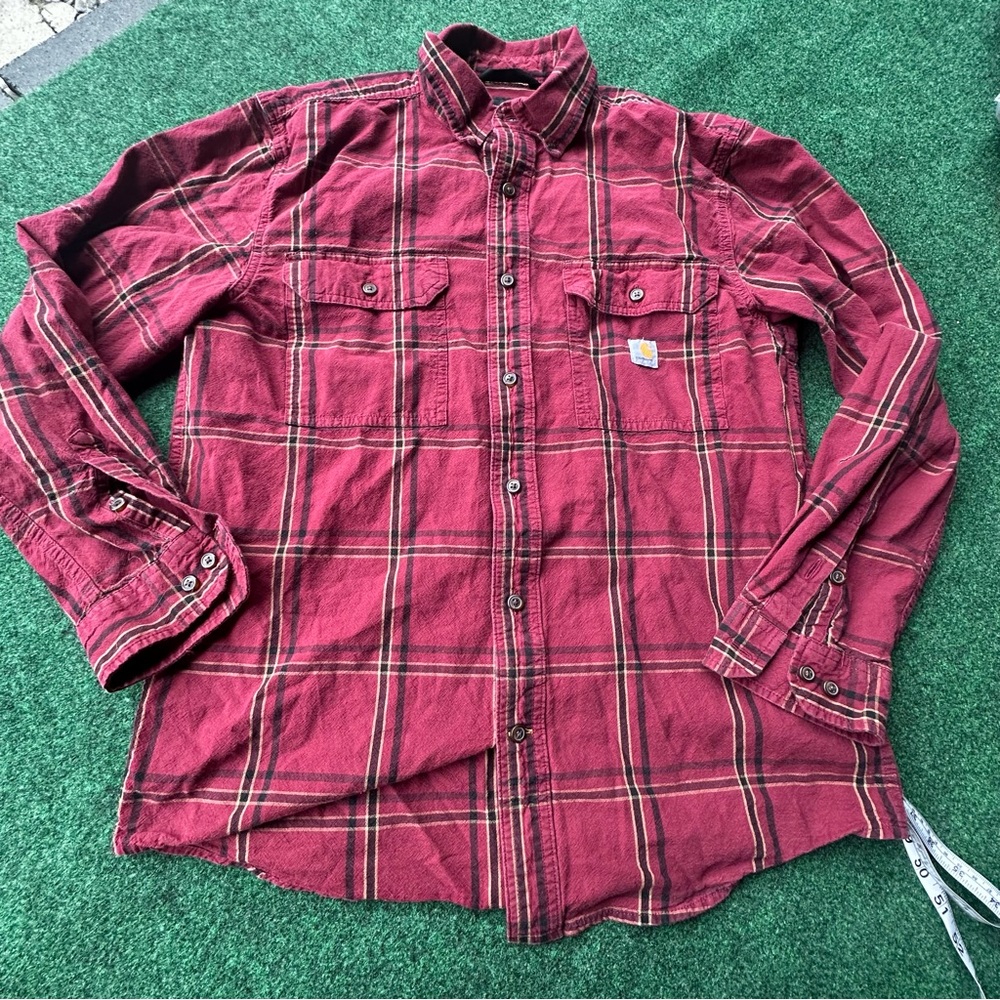 Carhartt Men's Red/Burgundy Plaid Button Down Shirt